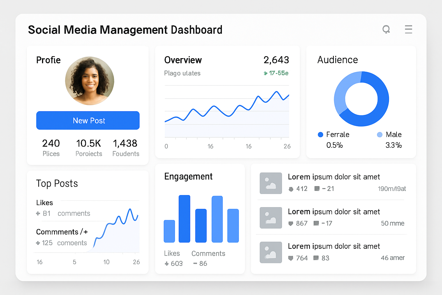 Social media management dashboard with analytics