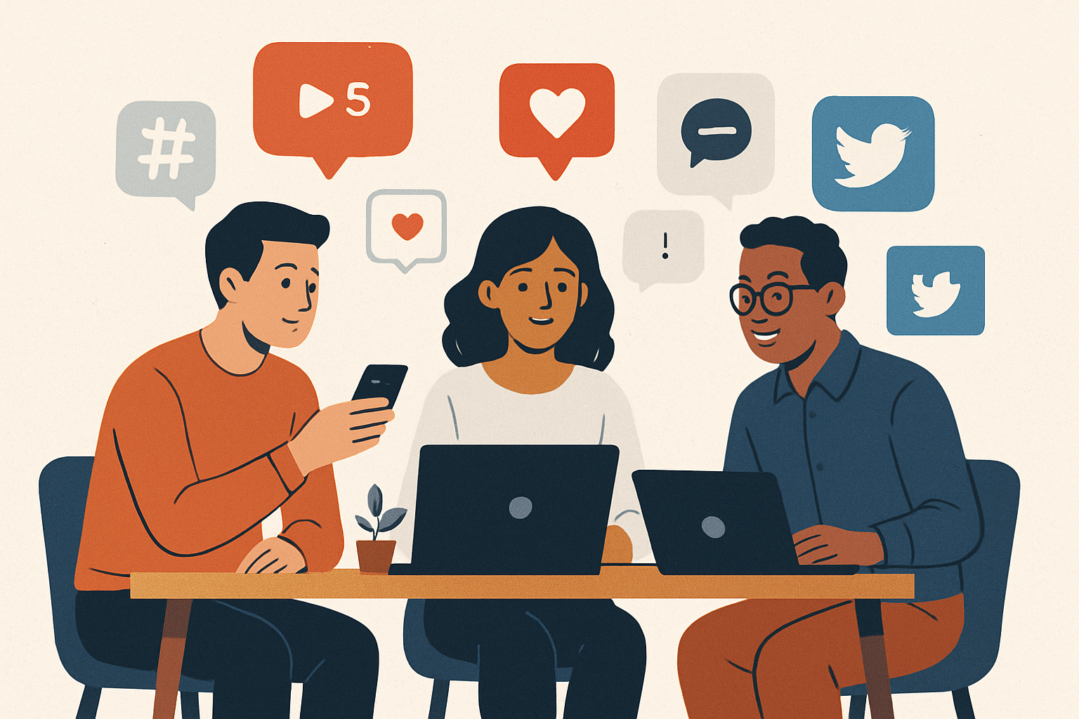 Team managing social media accounts